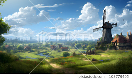 Windmill on summer meadows 108779495