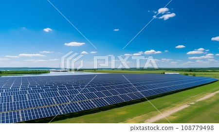 Solar panels on field in summer Solar panels on field in summer 108779498
