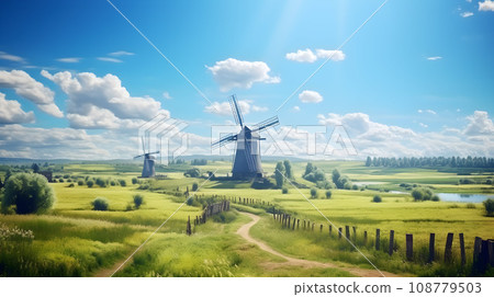 Windmill on summer meadows 108779503