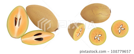 Sapodilla isolated on white background with  full depth of field. Top view. Flat lay 108779657