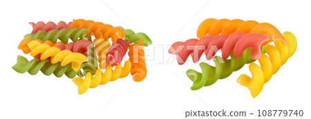 raw Fusilli colored pasta, isolated on white background with  full depth of field 108779740