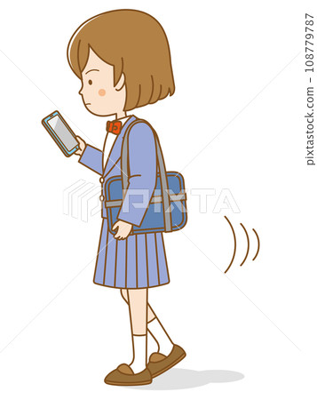 步行和使用智慧型手機的女學生 108779787