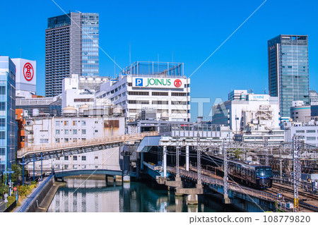 Yokohama cityscape in Japan View of Sotetsu Line Yokohama Station and trains entering the platform 108779820