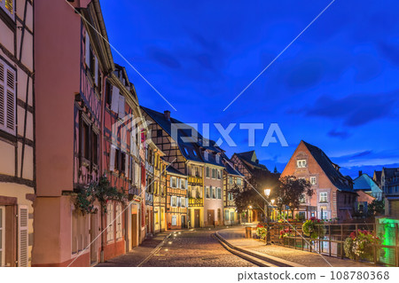 Colmar France, Colorful Half Timber House night city skyline 108780368