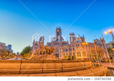 Madrid Spain, sunrise city skyline at Cibeles Fountain Town Square 108780380