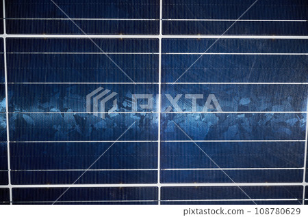 Photovoltaic solar panels getting clean energy from the sun. Dark blue solar battery on roof of the house. Concept of alternative energy, modern innovations and green energy. Photovoltaic solar panels getting clean energy from the sun. Dark blue solar battery on roof of the house. Concept of alternative energy, modern innovations and green energy. 108780629