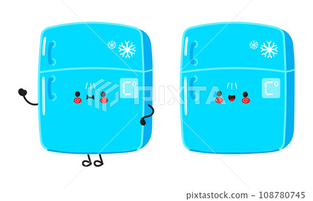Refrigerator character. Vector hand drawn cartoon kawaii character illustration icon. Isolated on white background. Happy Fridge character concept 108780745