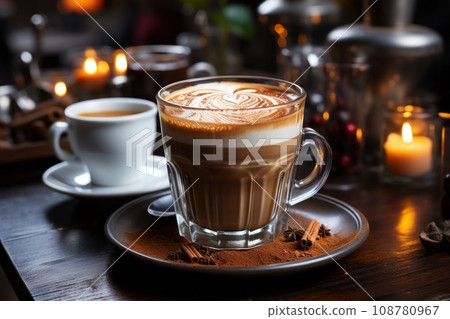 熱卡布奇諾的精緻口感與肉桂的香氣 - Cafe Time AI 圖像 108780967