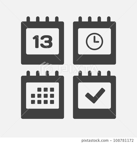 Icon page calendar - 13 day, agenda, timer, done Icon page calendar - 13 day, agenda, timer, done 108781172
