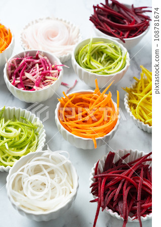 Vegetable noodle concept - selection of vegetable spaghetti, low carb diet alternative Vegetable noodle concept - selection of vegetable spaghetti, low carb diet alternative 108781674