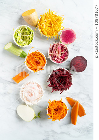 Vegetable noodle concept - selection of vegetable spaghetti, low carb diet alternative Vegetable noodle concept - selection of vegetable spaghetti, low carb diet alternative 108781677