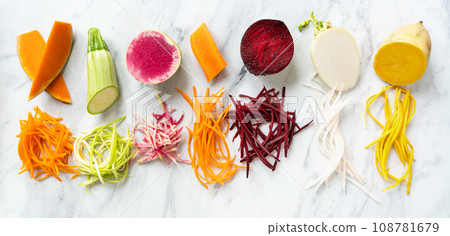 Vegetable noodle concept - selection of vegetable spaghetti, low carb diet alternative Vegetable noodle concept - selection of vegetable spaghetti, low carb diet alternative 108781679