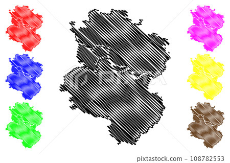 Allahabad district (Uttar Pradesh State, Republic of India) map vector illustration, scribble sketch Prayagraj map 108782553