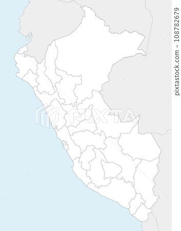 Vector blank map of Peru with departments, provinces and administrative divisions, and neighbouring countries. Editable and clearly labeled layers. 108782679