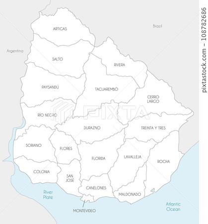 Vector map of Uruguay with departments and administrative divisions, and neighbouring countries. Editable and clearly labeled layers. 108782686