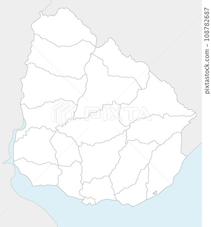 Vector blank map of Uruguay with departments and administrative divisions, and neighbouring countries. Editable and clearly labeled layers. 108782687