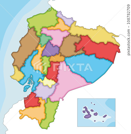 Vector illustrated blank map of Ecuador with provinces and administrative divisions, and neighbouring countries. Editable and clearly labeled layers. 108782709