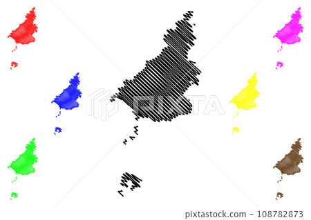 Datia district (Madhya Pradesh State, Gwalior division, Republic of India) map vector illustration, scribble sketch Datia map 108782873