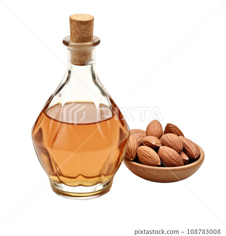 Organic Almond Oil Bottle and Nuts 108783008