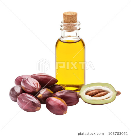 Cold-Pressed Jojoba Oil and Seeds 108783051