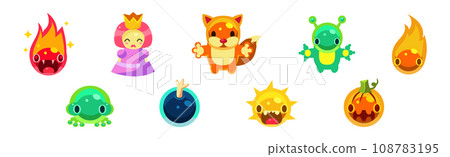 Flat Assets for Mobile Game with Funny Creatures Vector Set Flat Assets for Mobile Game with Funny Creatures Vector Set 108783195