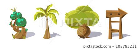 Nature Game Landscape Object and Elements Vector Set 108783211