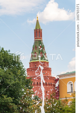 Corner Arsenalnaya Tower of Kremlin in Moscow, Russia. 108783371