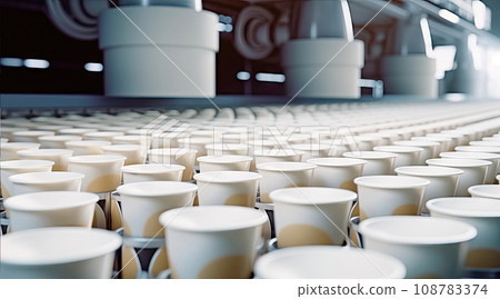 Modern Industrial Plant Conveyor Belt for Paper Cup Production - Generative AI 108783374