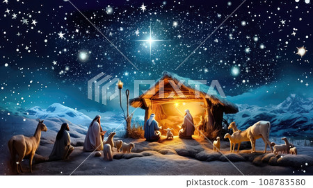 Nativity Scene Cartoon Illustration - Generative AI 108783580
