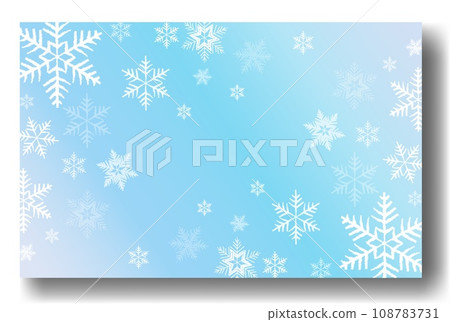 Cute falling snow flakes illustration. Wintertime speck frozen granules. Snowfall sky white teal blue wallpaper. Scattered snowflakes december theme. Snow hurricane landscape 108783731