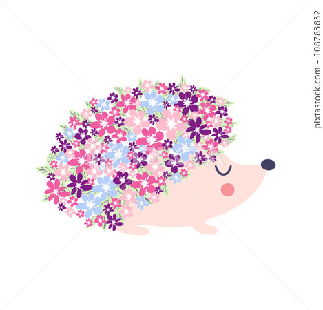 childish pattern with floral hedgehog with flowers and cute hedgehogs on a white background. childish pattern with floral hedgehog with flowers and cute hedgehogs on a white background. 108783832
