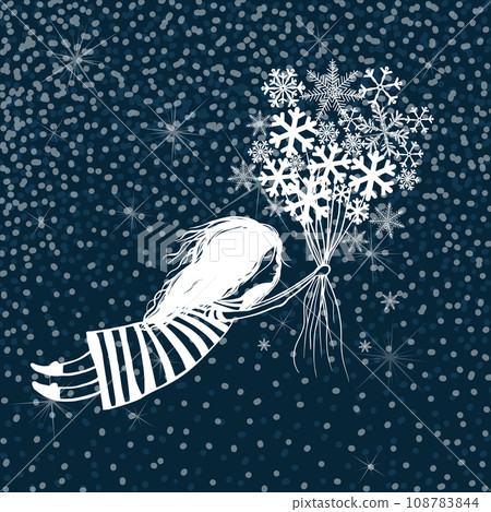 Girl with a bouquet of snowflakes. hand drawing. Not AI. Vector illustration Girl with a bouquet of snowflakes. hand drawing. Not AI. Vector illustration 108783844