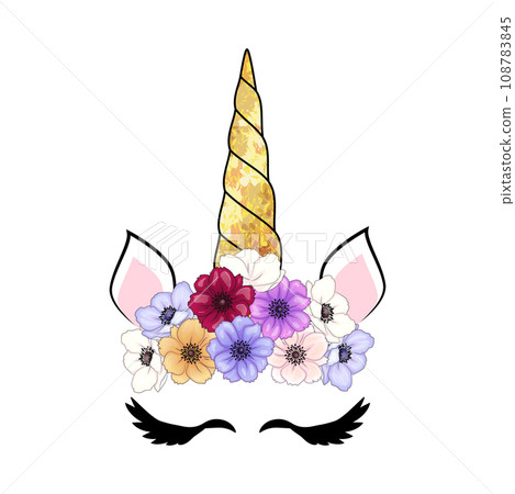 Cute unicorn head with flower crown. Cute unicorn head with flower crown. 108783845