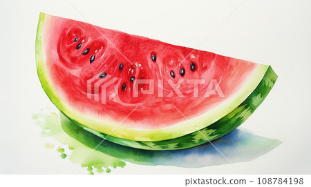 A slice of watermelon in white watercolor. Realistic watermelon. 108784198