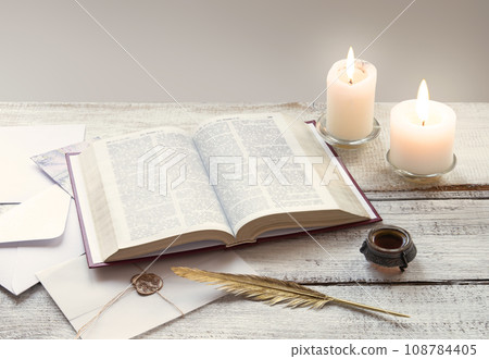 Bible on white wooden table 108784405