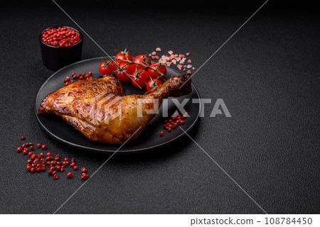 Delicious grilled chicken leg or quarter with salt and spices 108784450