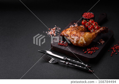 Delicious grilled chicken leg or quarter with salt and spices 108784494