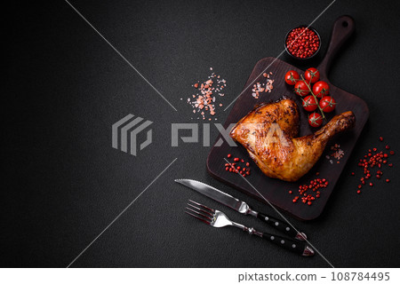 Delicious grilled chicken leg or quarter with salt and spices 108784495