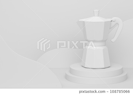 Abstract scene or podium with Italian geyser coffee maker on monochrome 108785066