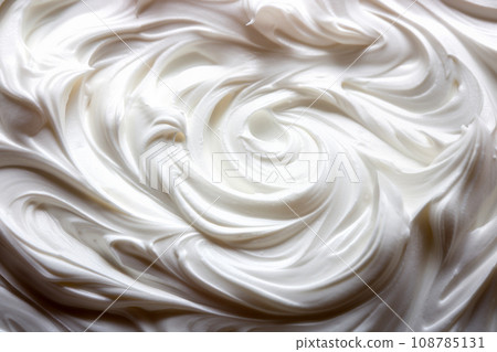 White texture of whipped cream, homemade sour cream or hand cream. Detailed pure creamy background White texture of whipped cream, homemade sour cream or hand cream. Detailed pure creamy background 108785131