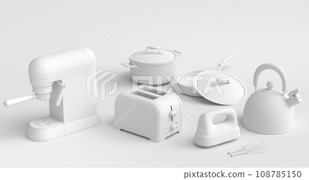 Kitchen appliances and utensils for making breakfast on monochrome background Kitchen appliances and utensils for making breakfast on monochrome background 108785150