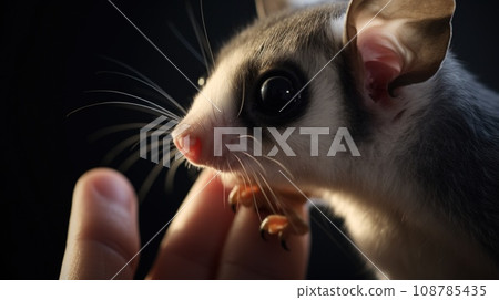 A sugar glider is being held by a person, AI 108785435