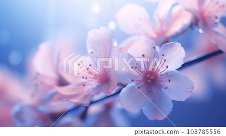 Beautiful pink flowers on a branch with water droplets, AI 108785556