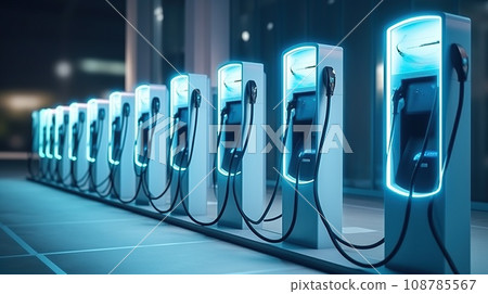 Modern fast electric vehicle car chargers. EV car charging station Modern fast electric vehicle car chargers. EV car charging station 108785567
