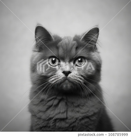 Portrait of a gray cat with large eyes. Generative AI 108785999