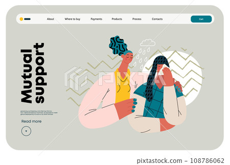 Mutual Support: Emotional aid and support -modern flat vector concept illustration of a woman comforting her friend in her sorrow A metaphor of voluntary, collaborative exchanges of resource, services Mutual Support: Emotional aid and support -modern flat vector concept illustration of a woman comforting her friend in her sorrow A metaphor of voluntary, collaborative exchanges of resource, services 108786062