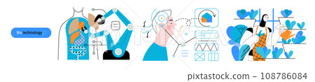 Bio Technology -modern flat vector concept illustration of improving aspects of healthcare, agriculture, environmental sustainability, industrial processes. Metaphor of bridging Science and Nature 108786084