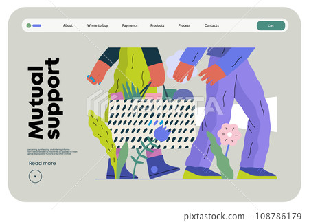 Mutual Support: Helping carry a heavy bag -modern flat vector concept illustration of a woman carrying shopping bag being assisted by man. Metaphor of voluntary, collaborative exchanges of services Mutual Support: Helping carry a heavy bag -modern flat vector concept illustration of a woman carrying shopping bag being assisted by man. Metaphor of voluntary, collaborative exchanges of services 108786179
