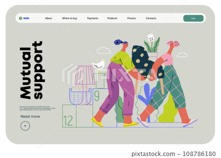 Mutual Support: Assistance with Moving -modern flat vector concept illustration of women collaboratively moving household items A metaphor of voluntary, collaborative exchanges of resource, services Mutual Support: Assistance with Moving -modern flat vector concept illustration of women collaboratively moving household items A metaphor of voluntary, collaborative exchanges of resource, services 108786180