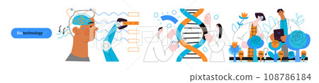 Bio Technology -modern flat vector concept illustration of improving aspects of healthcare, agriculture, environmental sustainability, industrial processes. Metaphor of bridging Science and Nature Bio Technology -modern flat vector concept illustration of improving aspects of healthcare, agriculture, environmental sustainability, industrial processes. Metaphor of bridging Science and Nature 108786184